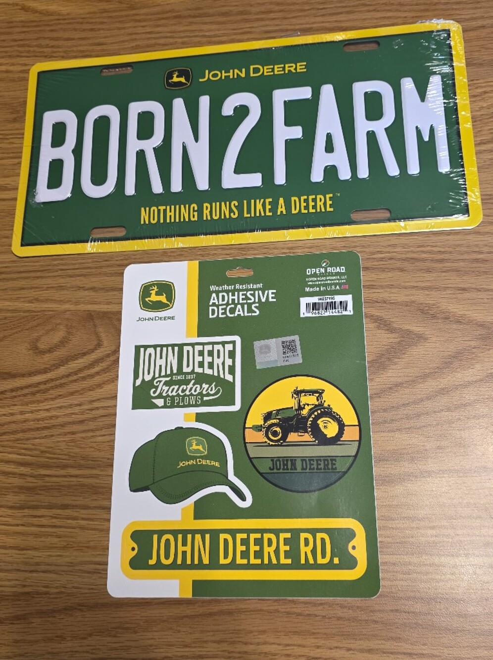 John Deere Metal Farm License Plate and Decal Set